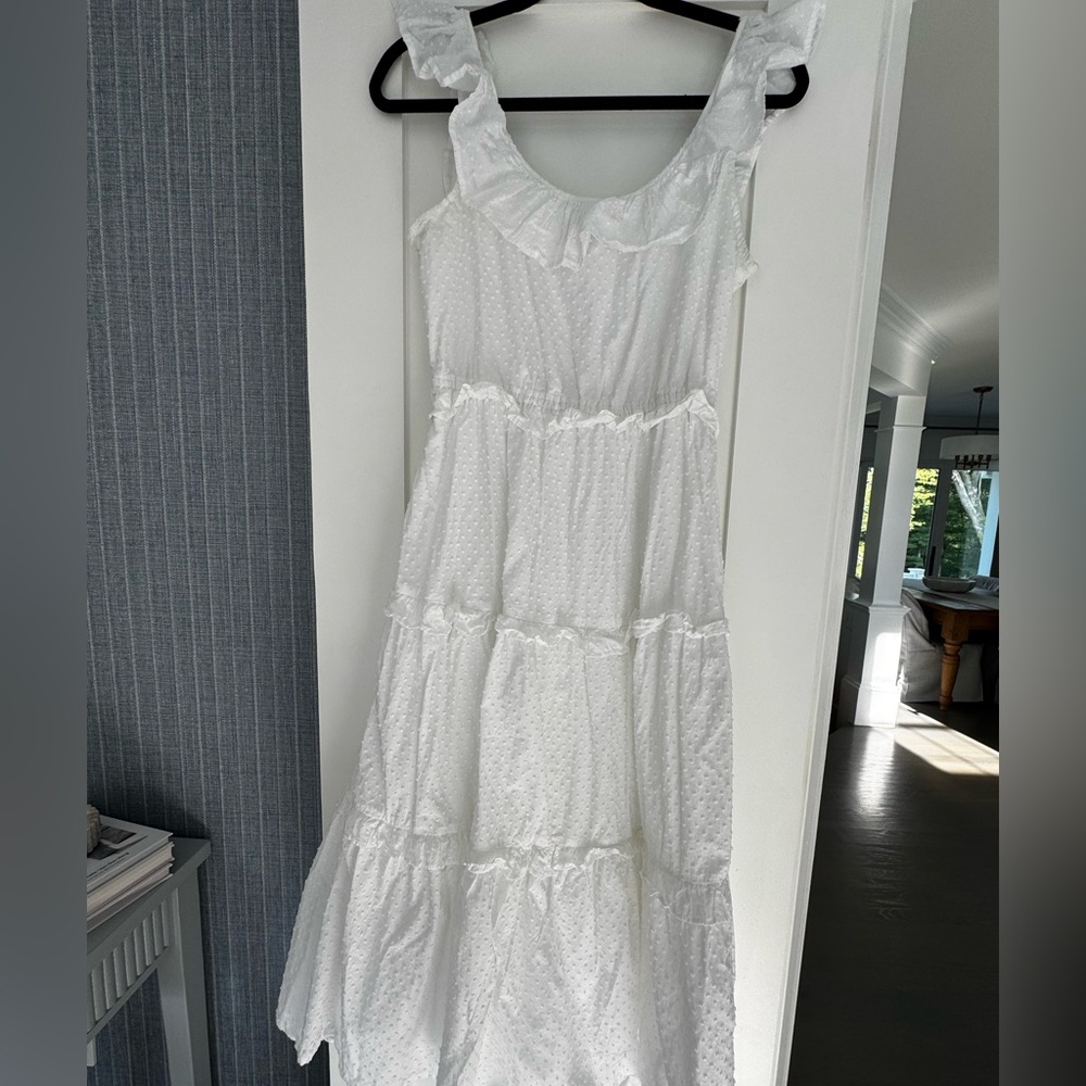 J.Crew White Swiss Dot Ruffled Tiered Sleeveless Dress (size 4)